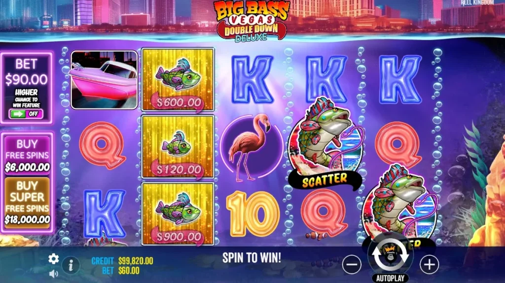 Scatters on the playing field of Big Bass Vegas Double Down Deluxe Slot by Pragmatic Play