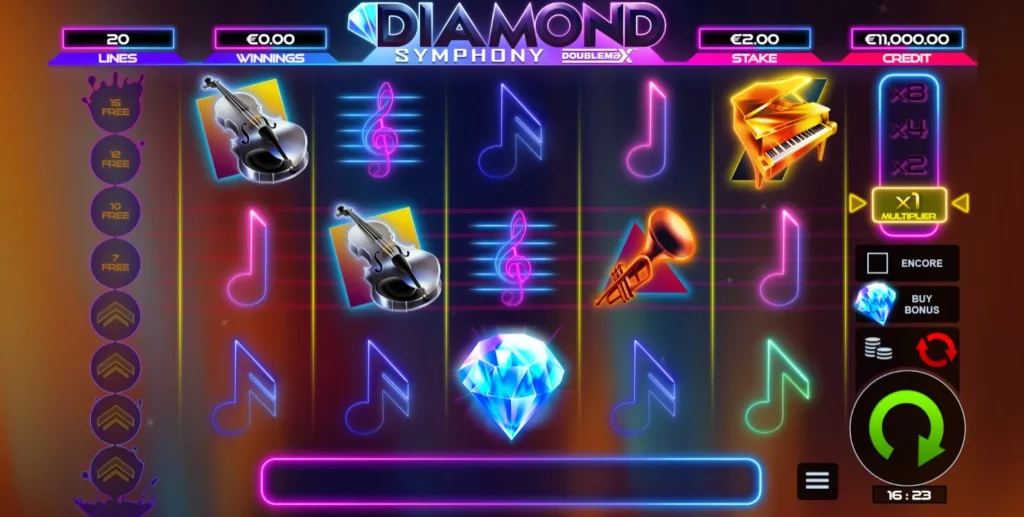 Screenshot of Diamond Symphony DoubleMax slot by Bulletproof Games